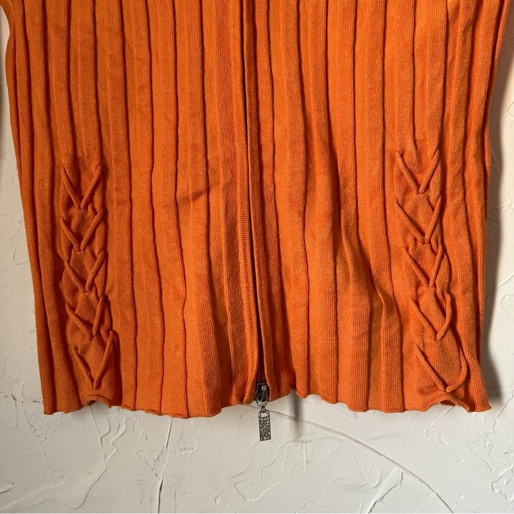 Belldini y2k Orange V-Neck Two-Way Zip Sweater Fairy Grunge‎ 2000s Ribbed Size M - Picture 2 of 9